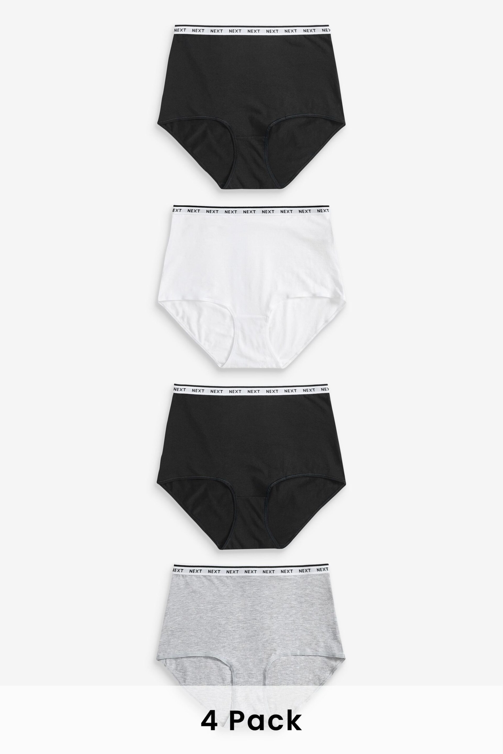 White/Black/Grey Full Brief Cotton Rich Logo Knickers 4 Pack - Image 7 of 7