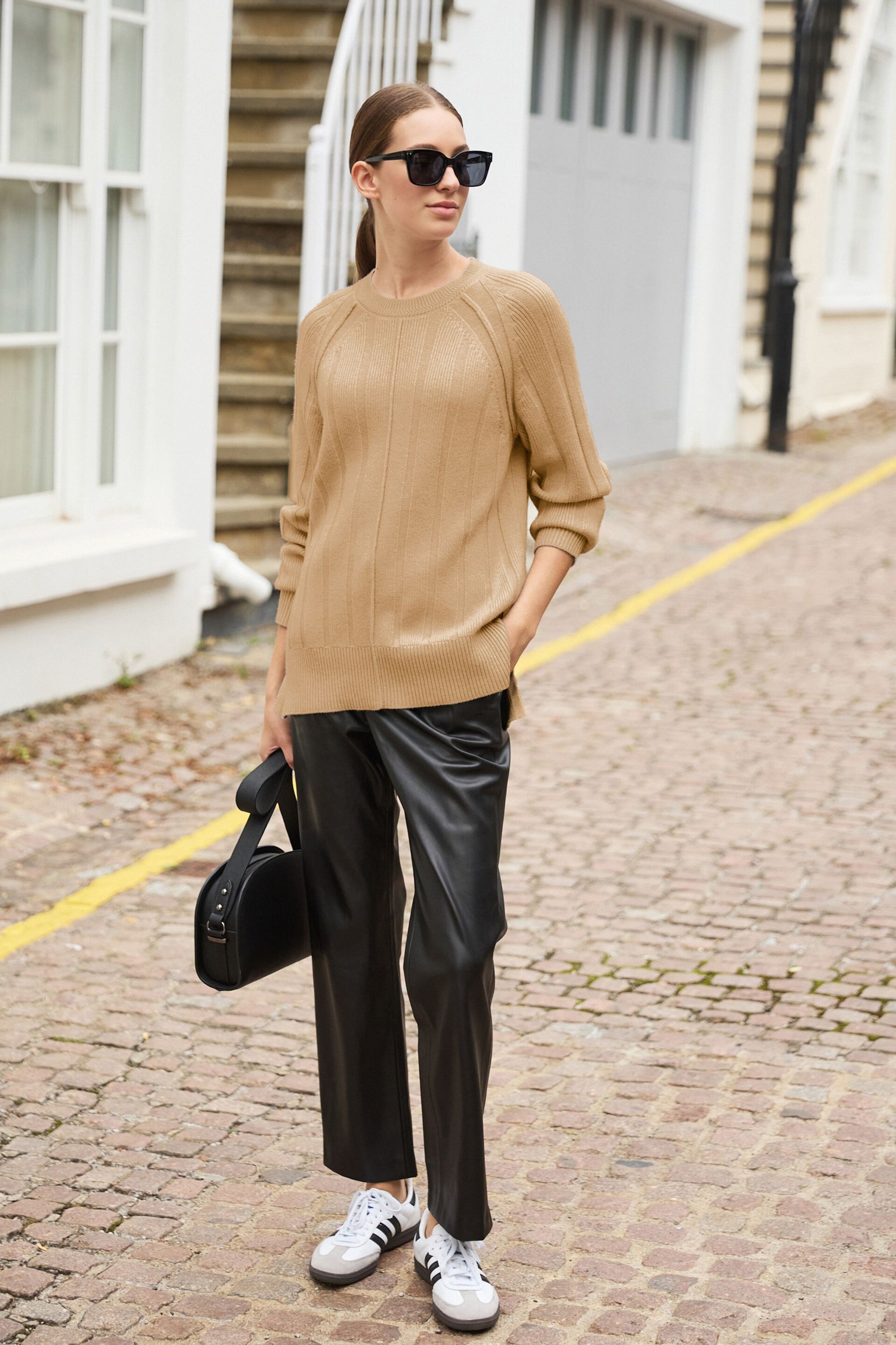 Camel Brown Ribbed Crew Neck Jumper - Image 2 of 6