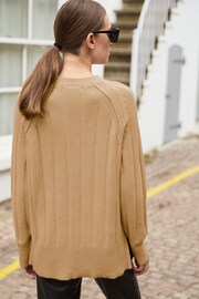 Camel Brown Ribbed Crew Neck Jumper - Image 3 of 6