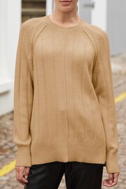 Camel Brown Ribbed Crew Neck Jumper - Image 4 of 6