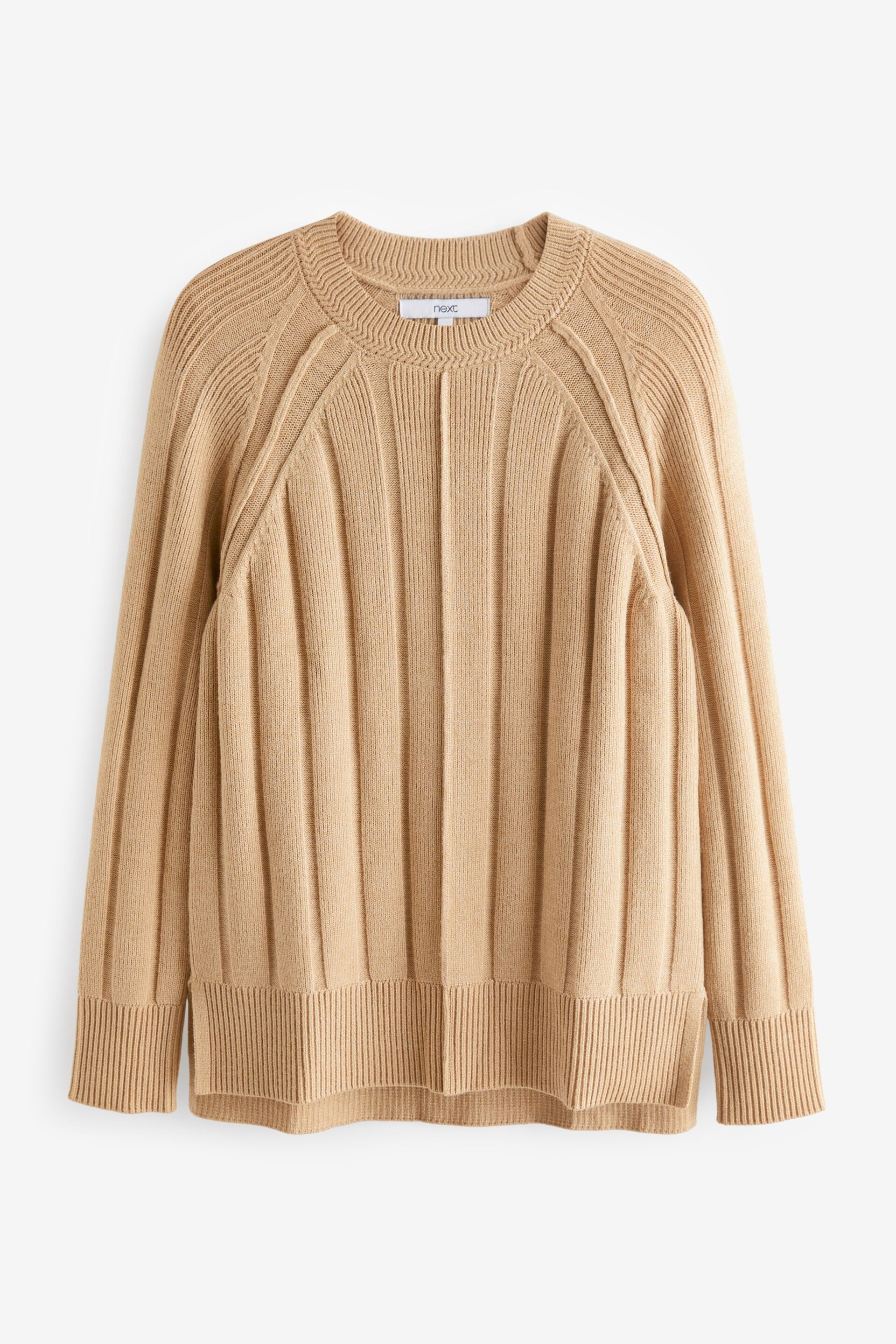 Camel Brown Ribbed Crew Neck Jumper - Image 5 of 6