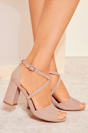 Friends Like These Nude Pink Regular Fit Cross Strap Mid Block Heel Sandal - Image 2 of 4