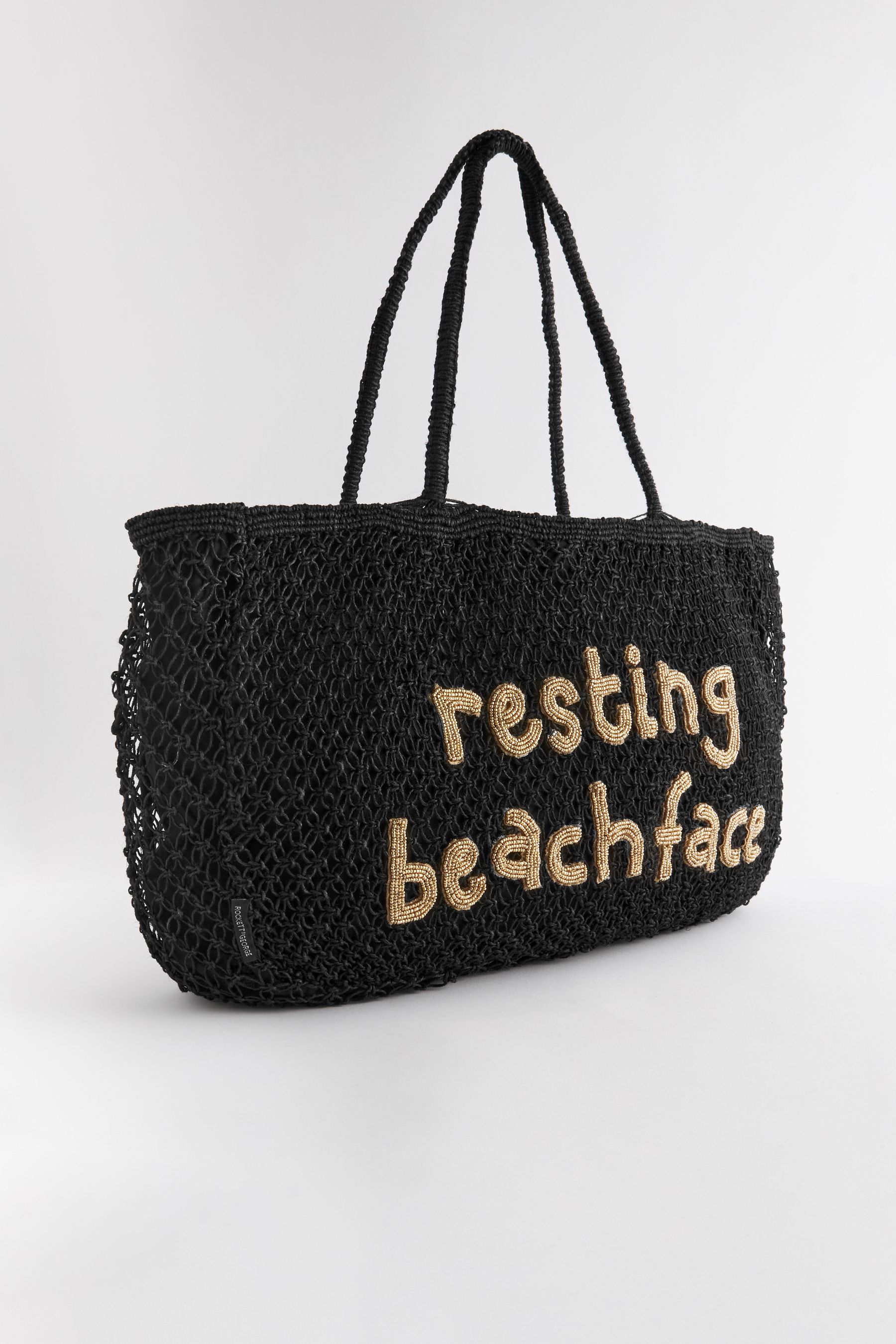 Buy Rockett St George Black Straw Slogan Beach Bag from the Next UK online shop