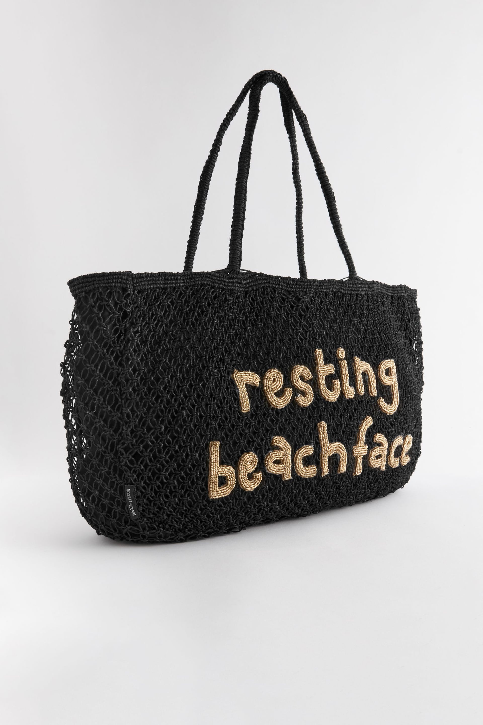 Rockett St George Black Straw Slogan Beach Bag - Image 6 of 10