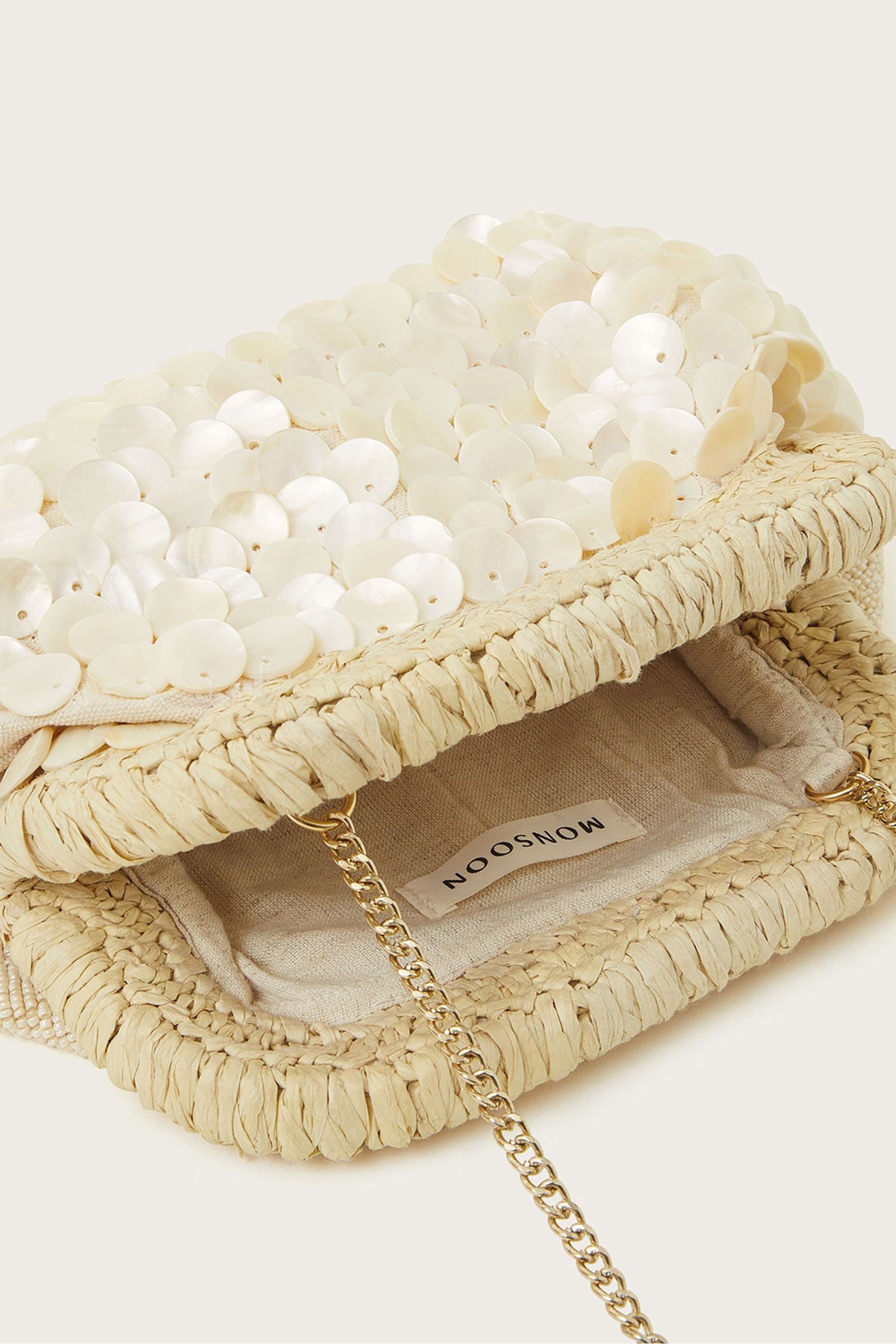Buy Monsoon Natural Hand Beaded Shell Clutch from Next Luxembourg