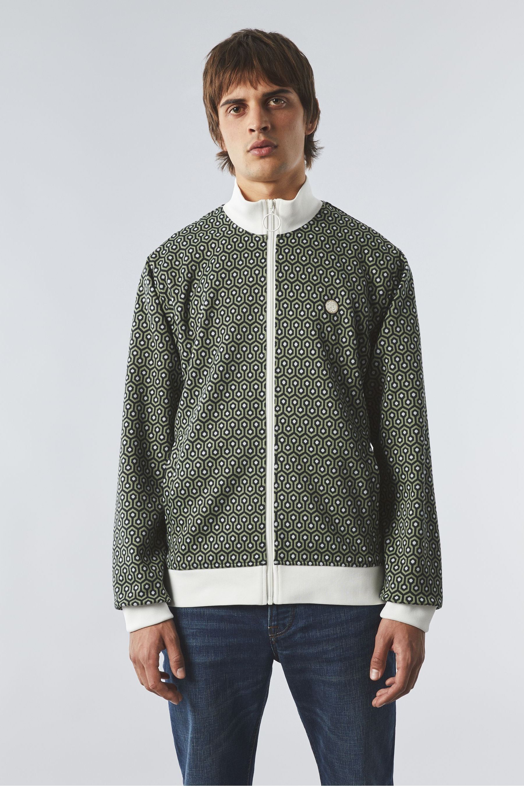 Buy Pretty Green Dark Green Shining Geo Zip Up Track Top from Next Luxembourg