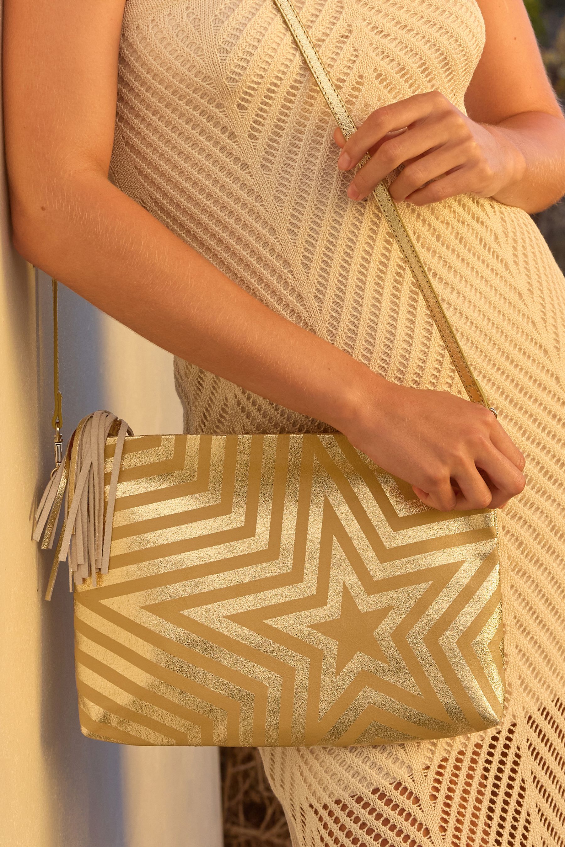 Buy Rockett St George Gold Star Premium Leather Clutch Bag from the Next UK online shop
