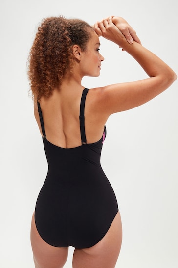 Speedo Womens Shaping Printed LunaElustre 1 Piece Black Swimsuit