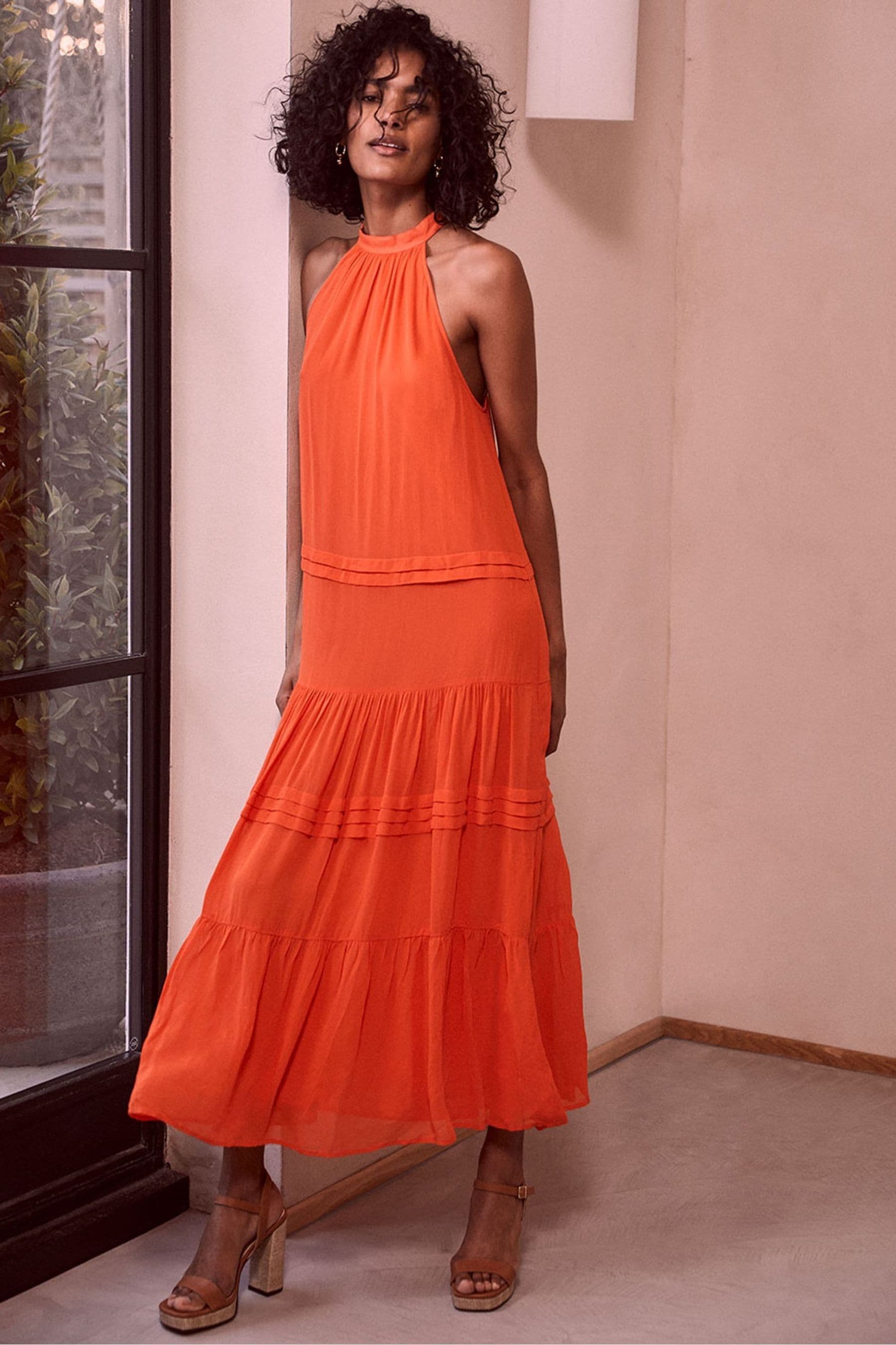 Bright orange midi dress shop
