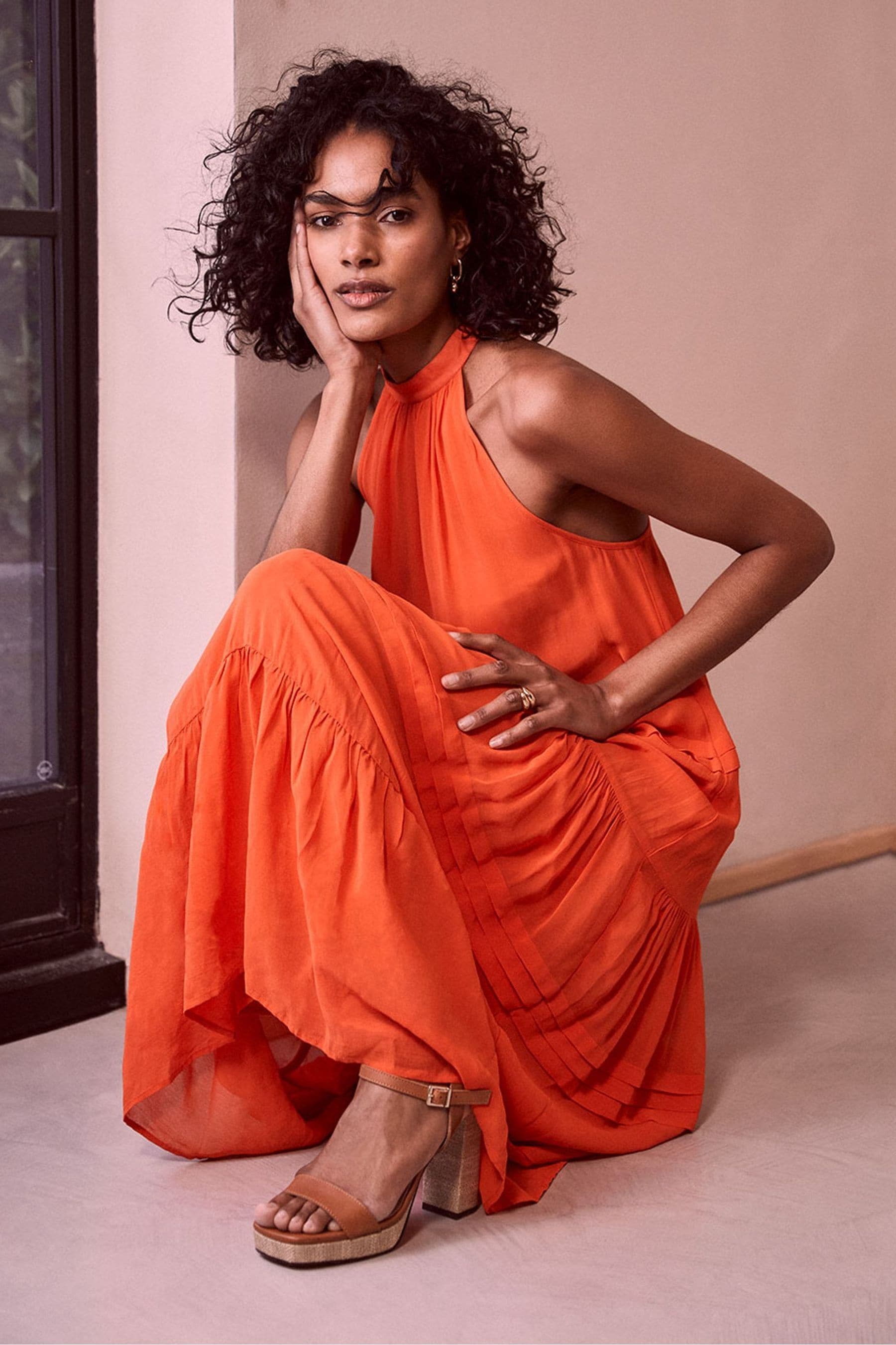 Buy Mint Velvet Orange Halter Maxi Dress from Next Luxembourg