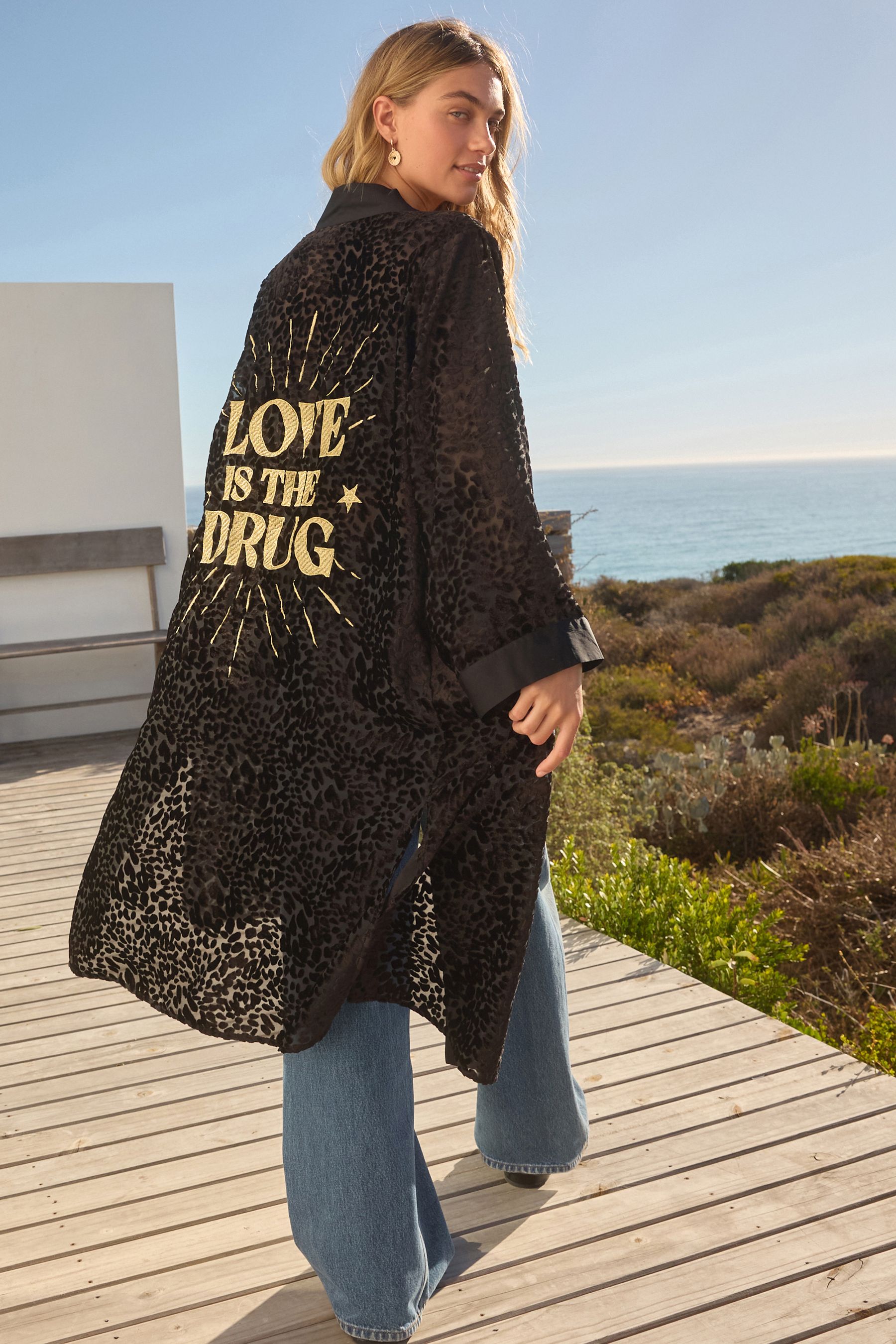 Buy Rockett St George Black Leopard Print Burnout Slogal Back Maxi Kimono from the Next UK online shop