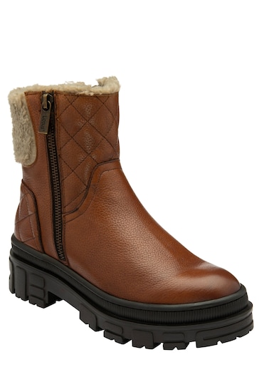 Lotus Brown Leather Zip-Up Ankle Boots