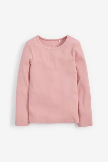 Pink 1 Pack Long Sleeve Ribbed Top (3-16yrs)