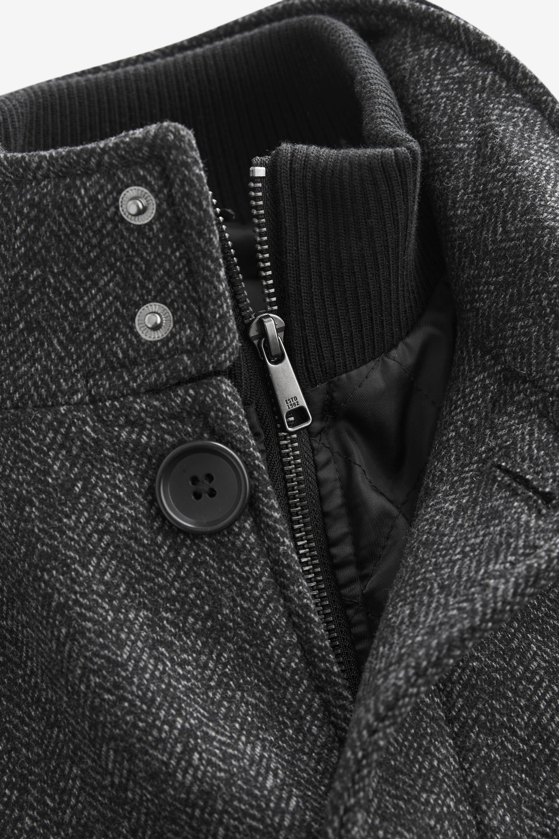 Buy Charcoal Grey Wool Blend Mock Gilet Herringbone Padded Coat from Next Luxembourg