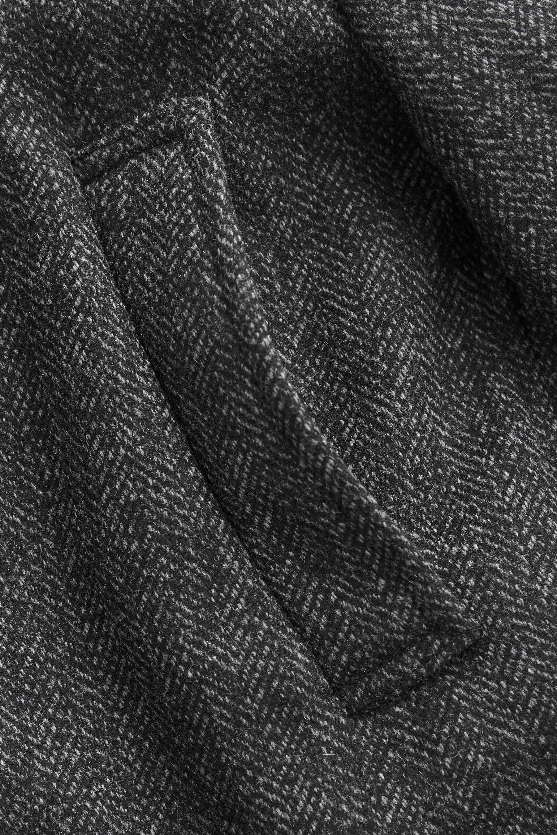 Charcoal Grey Herringbone Funnel Neck Coat With Built In Gilet