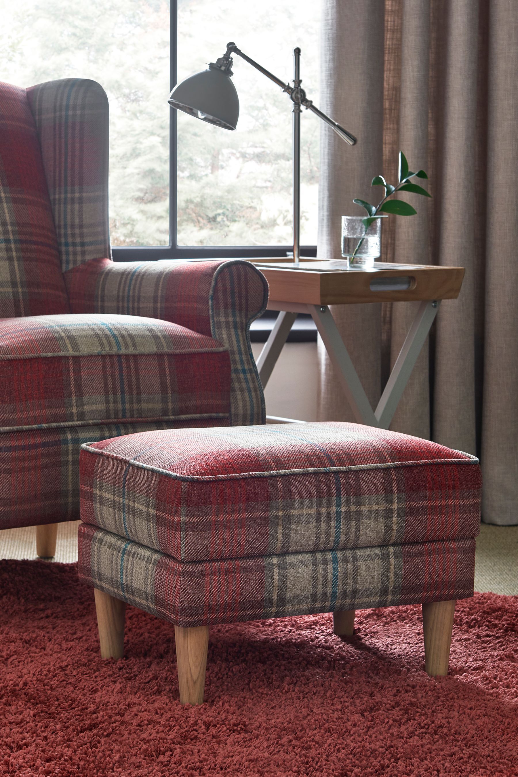 Versatile Check Sterling Red Sherlock Storage Footstool