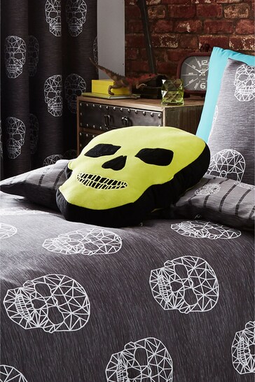 Catherine Lansfield Green Skulls Cushion
