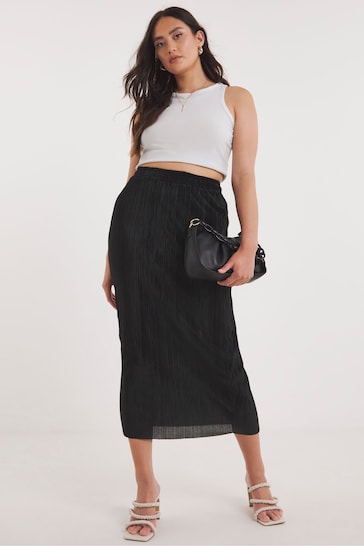 Simply Be Black Plisse Midi Skirt