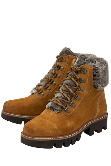 Ravel Brown Suede Leather Cleated Sole Lace Up Ankle Boots