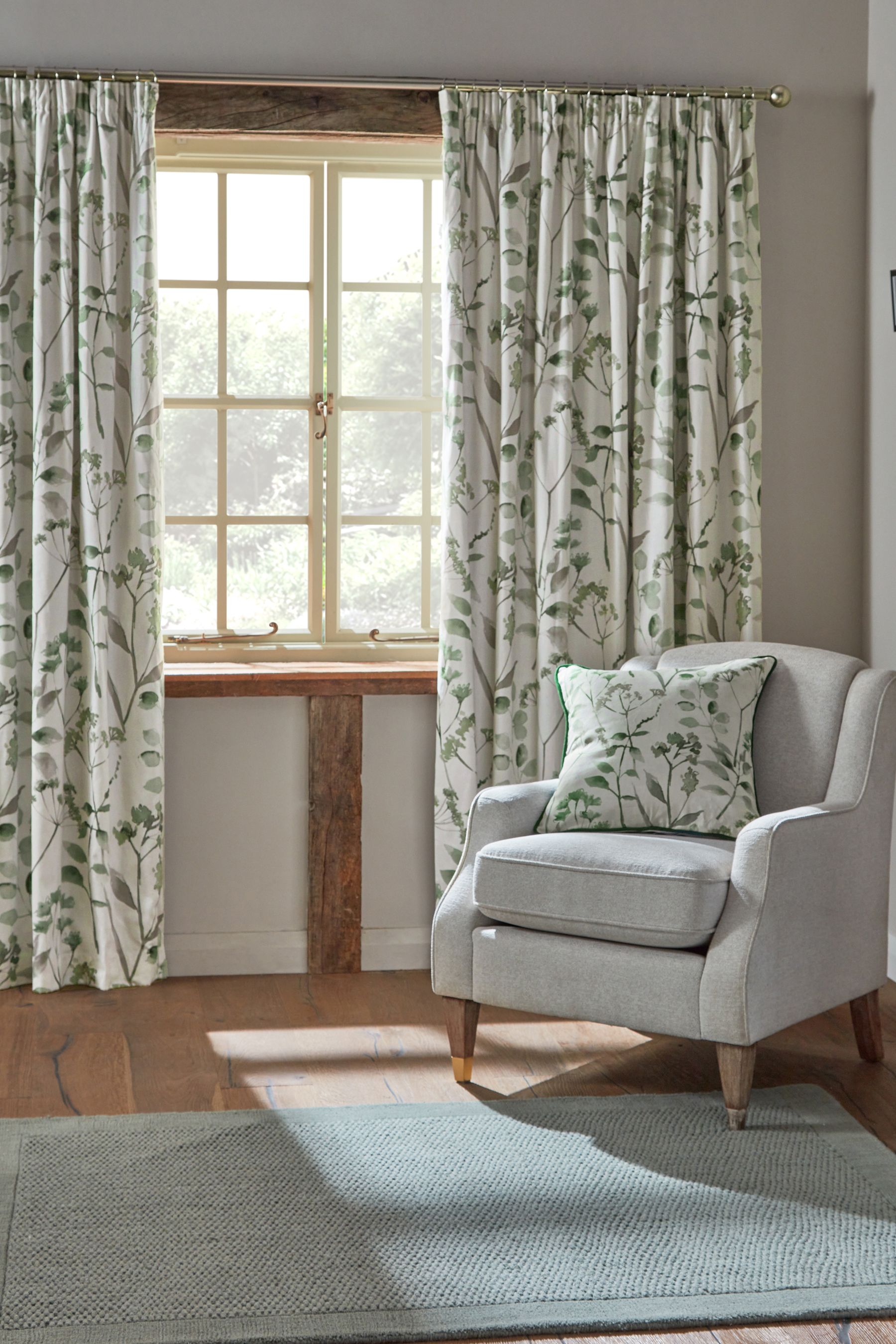 Buy Green Isla Floral Print Pencil Pleat Blackout Thermal Curtains