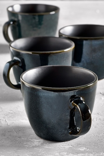 Set of 4 Teal Blue Logan Reactive Glaze Mugs