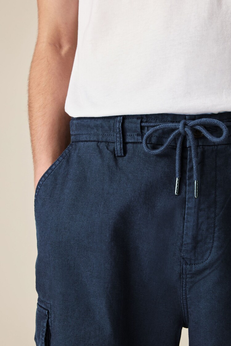Navy Cotton Linen Cargo Shorts - Image 5 of 10