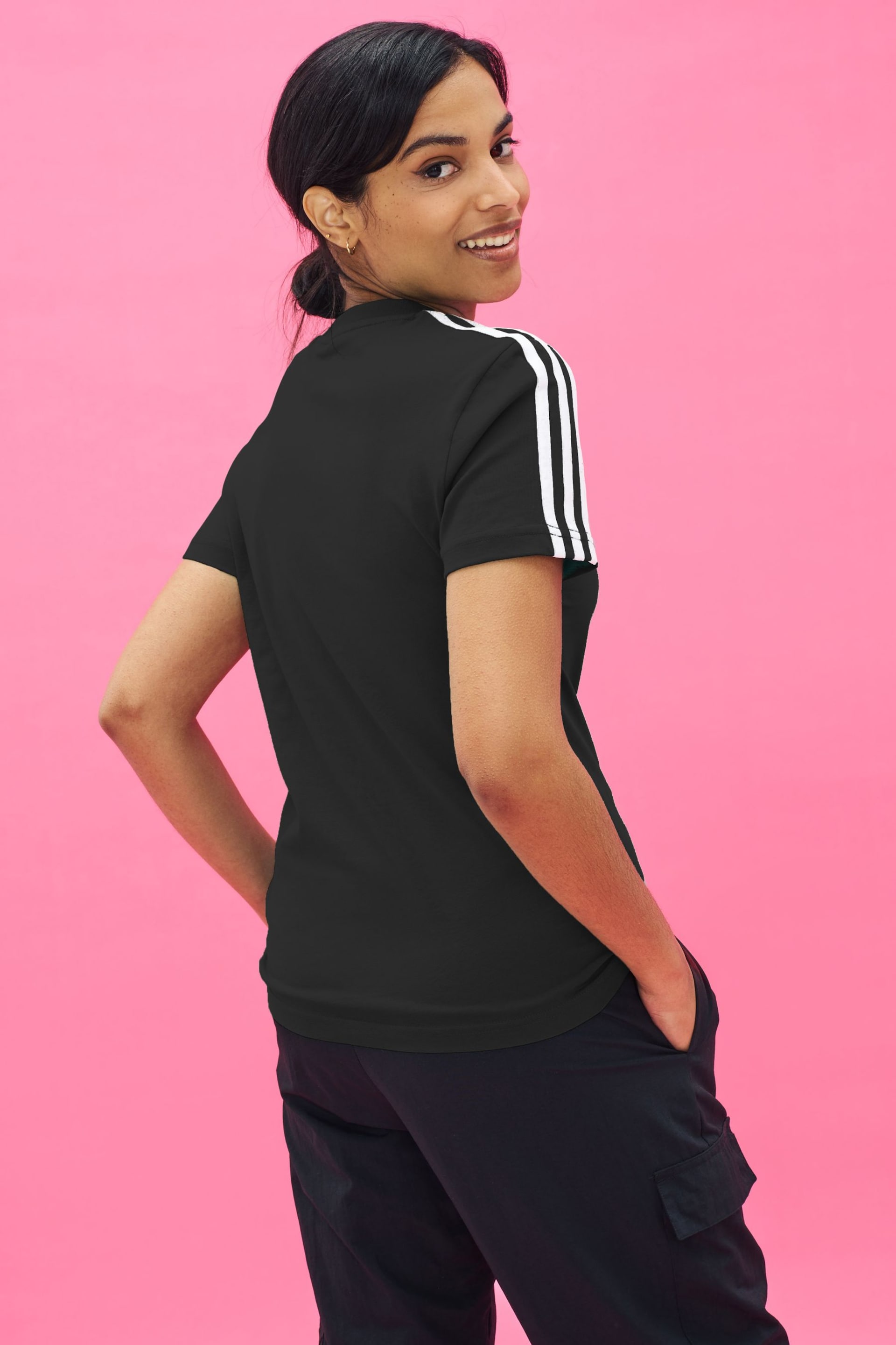 adidas Black Sportswear Essentials Slim 3-Stripes T-Shirt - Image 3 of 4