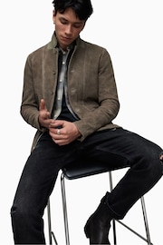 AllSaints Grey Survey Leather Blazer - Image 4 of 8