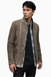 AllSaints Grey Survey Leather Blazer - Image 5 of 8