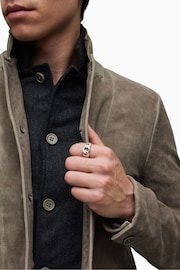 AllSaints Grey Survey Leather Blazer - Image 6 of 8