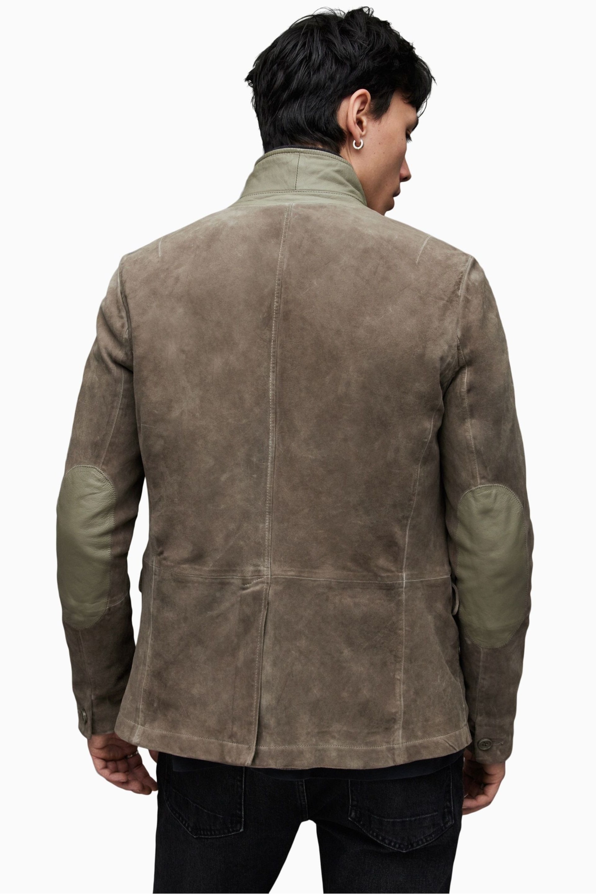 AllSaints Grey Survey Leather Blazer - Image 7 of 8