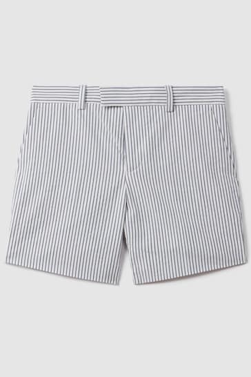 Reiss Soft Blue Barr Senior Seersucker Striped Adjuster Shorts