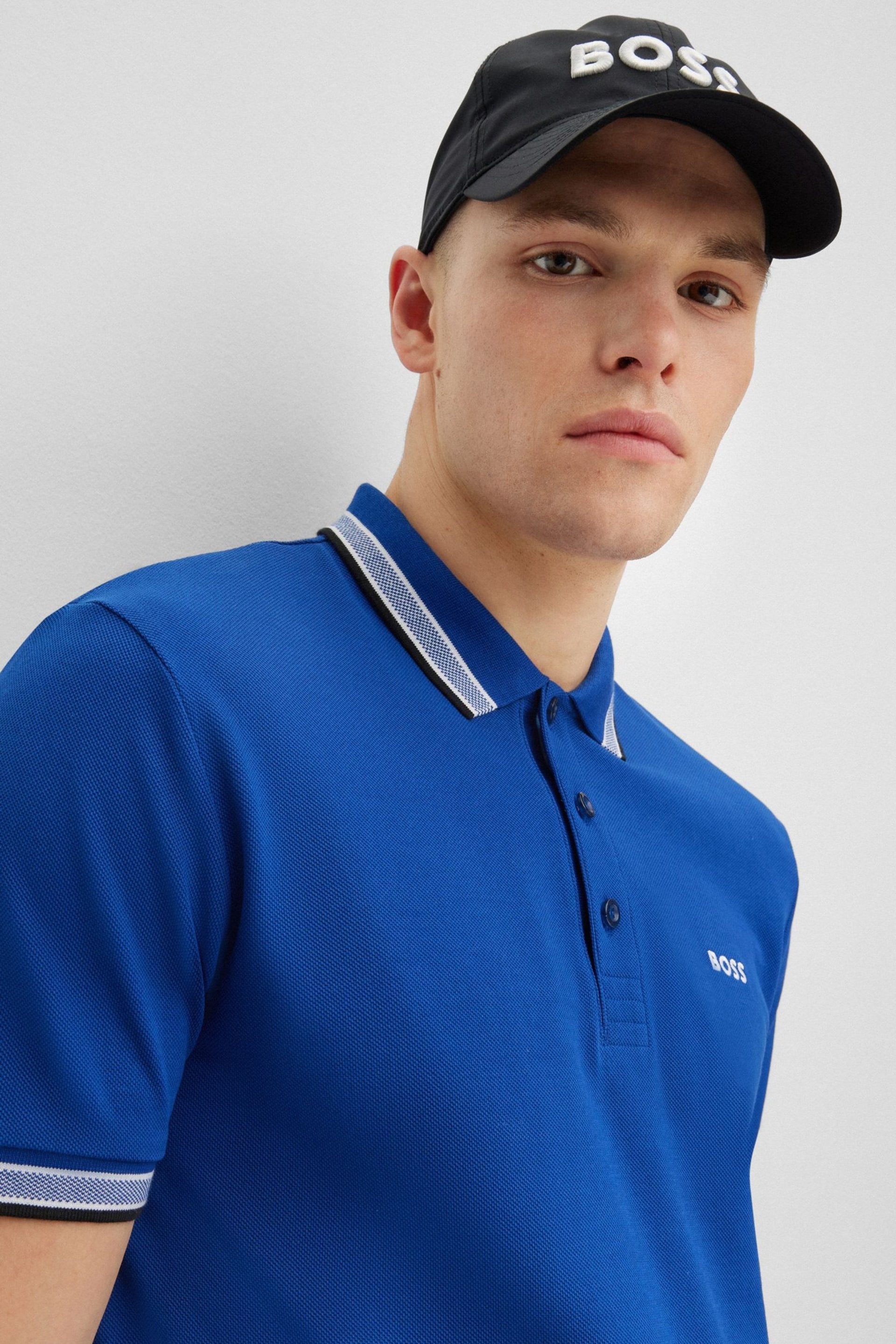 BOSS Bright Blue/Black Tipping Paddy Polo Shirt - Image 4 of 5