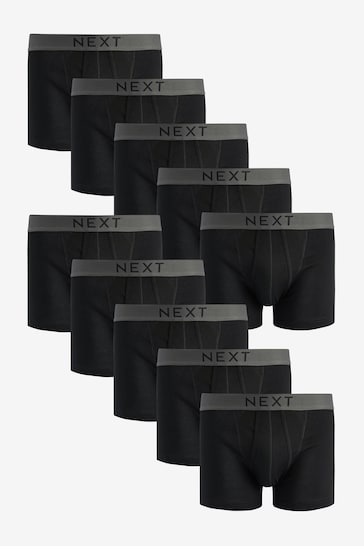 Black 10 pack A-Front Pure Cotton Boxers