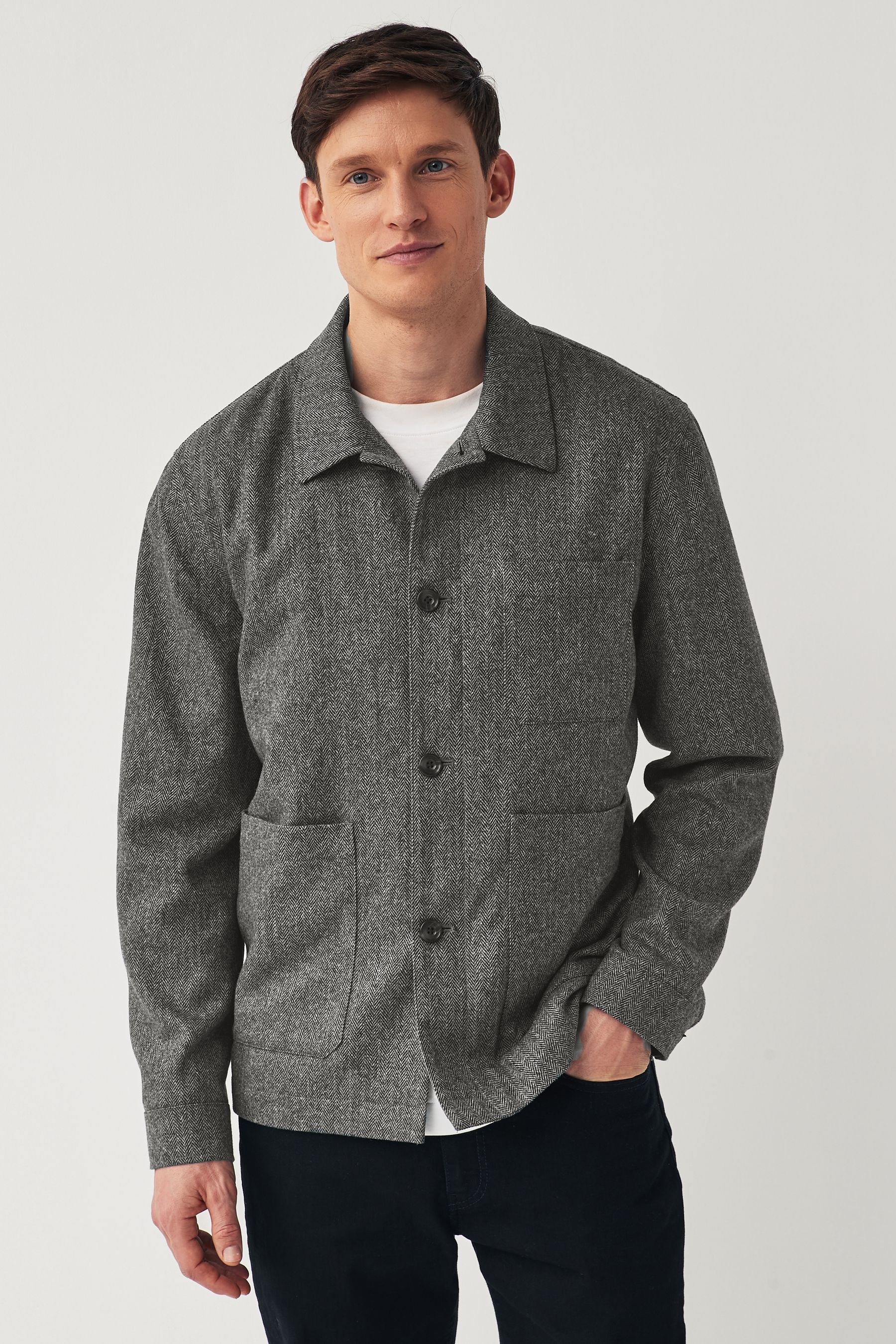 Buy Grey Nova Fides Italian Herringbone Chore Jacket from Next Luxembourg