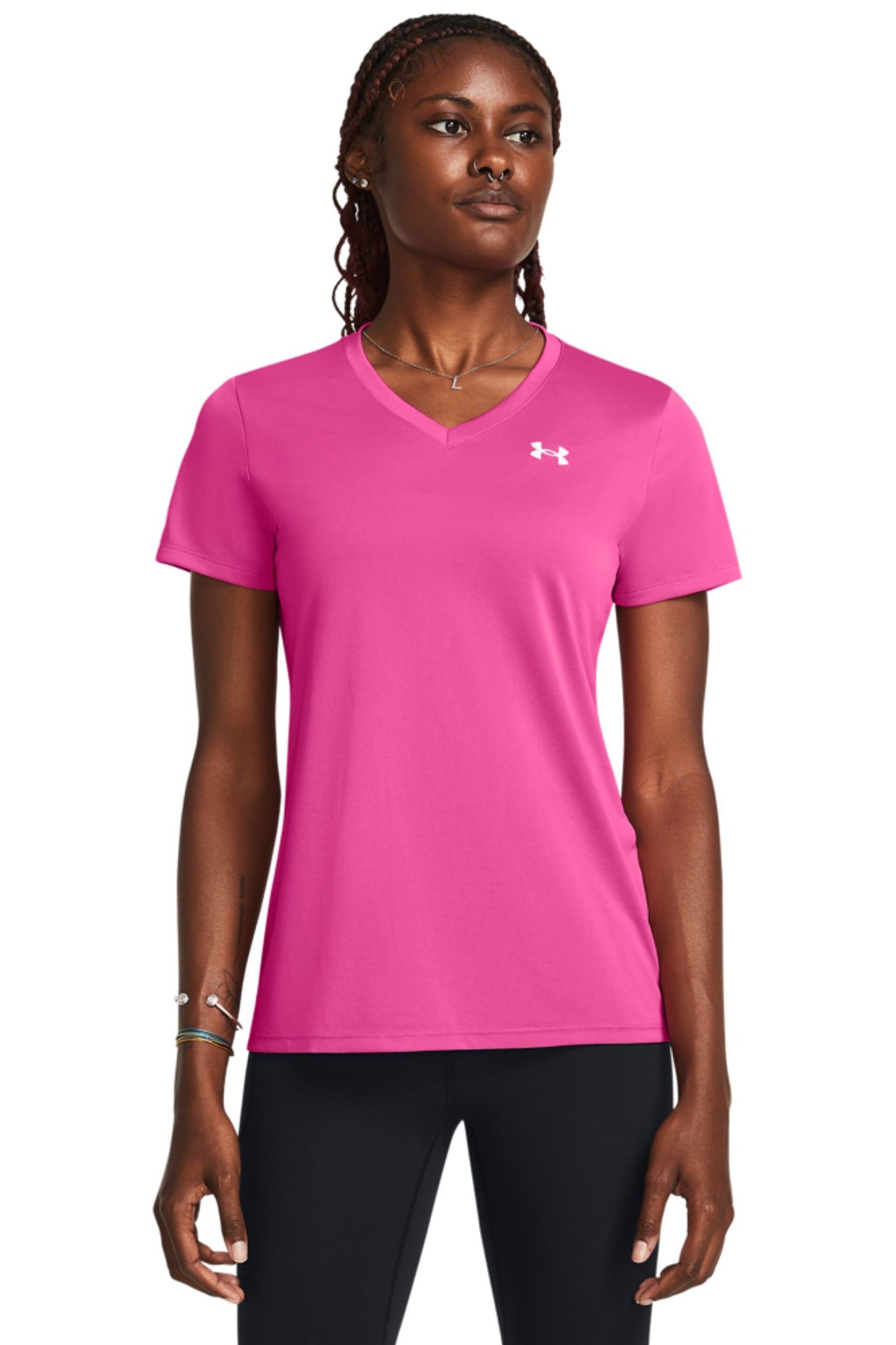 Under Armour Bright Pink V-Neck T-Shirt - Image 1 of 4