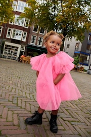 Fluro Pink Mesh Party Dress (3mths-8yrs) - Image 1 of 4