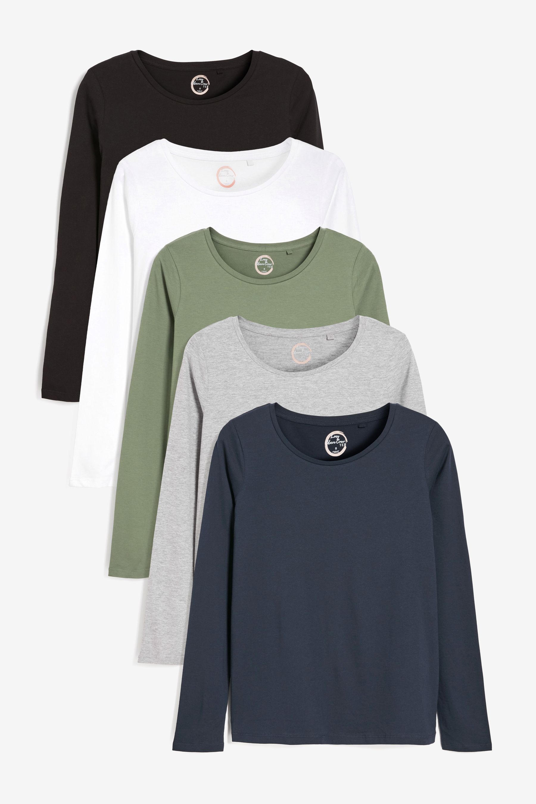 Buy Black White Grey Blue Green 100 Cotton Long Sleeve Tops 5 Pack from the Next UK online shop
