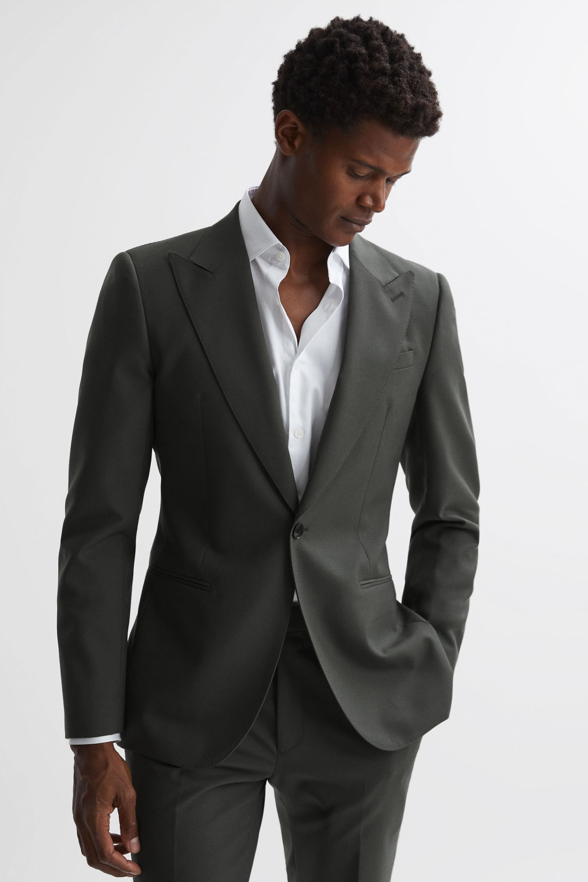 Reiss Forest Green Bold Slim Fit Wool Single Breasted Blazer - Image 1 of 6