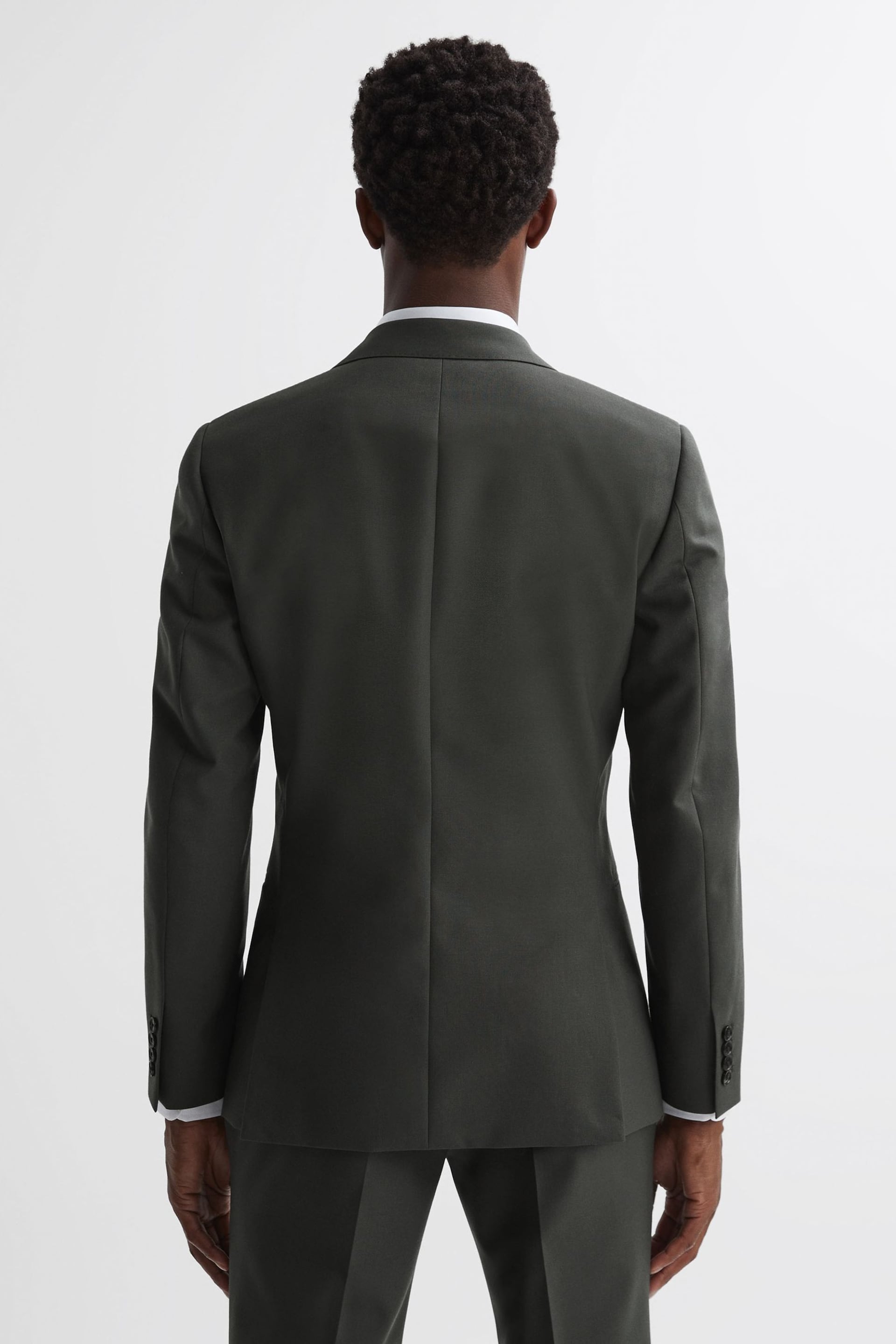 Reiss Forest Green Bold Slim Fit Wool Single Breasted Blazer - Image 4 of 6