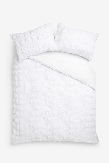 White Seersucker Supersoft Textured Duvet Cover and Pillowcase Set