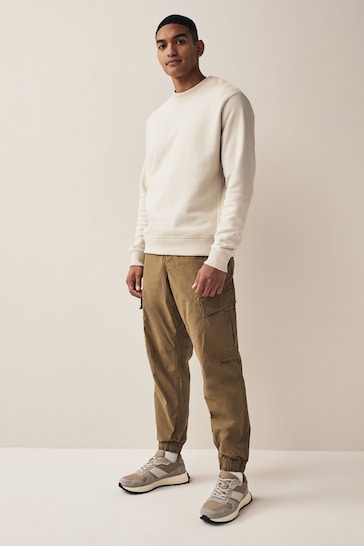 Tan Brown Regular Tapered Stretch Utility Cargo Trousers