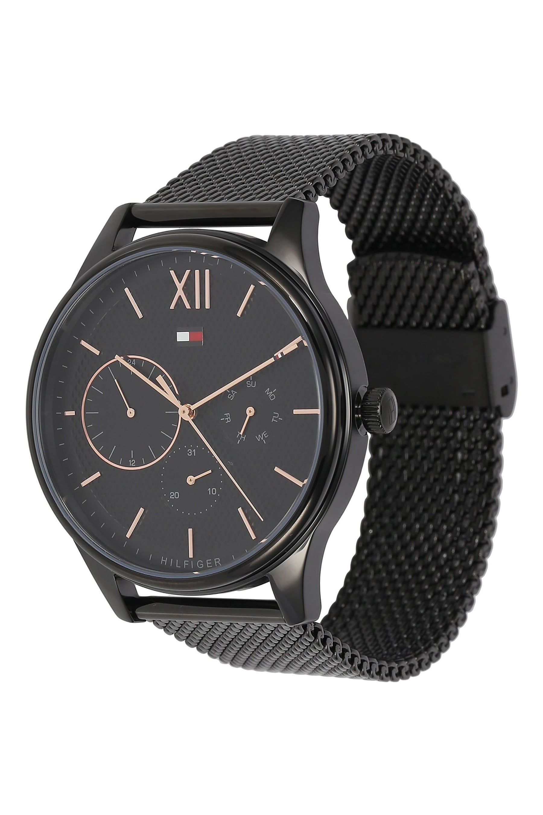 Tommy hilfiger men's black online ip mesh bracelet watch