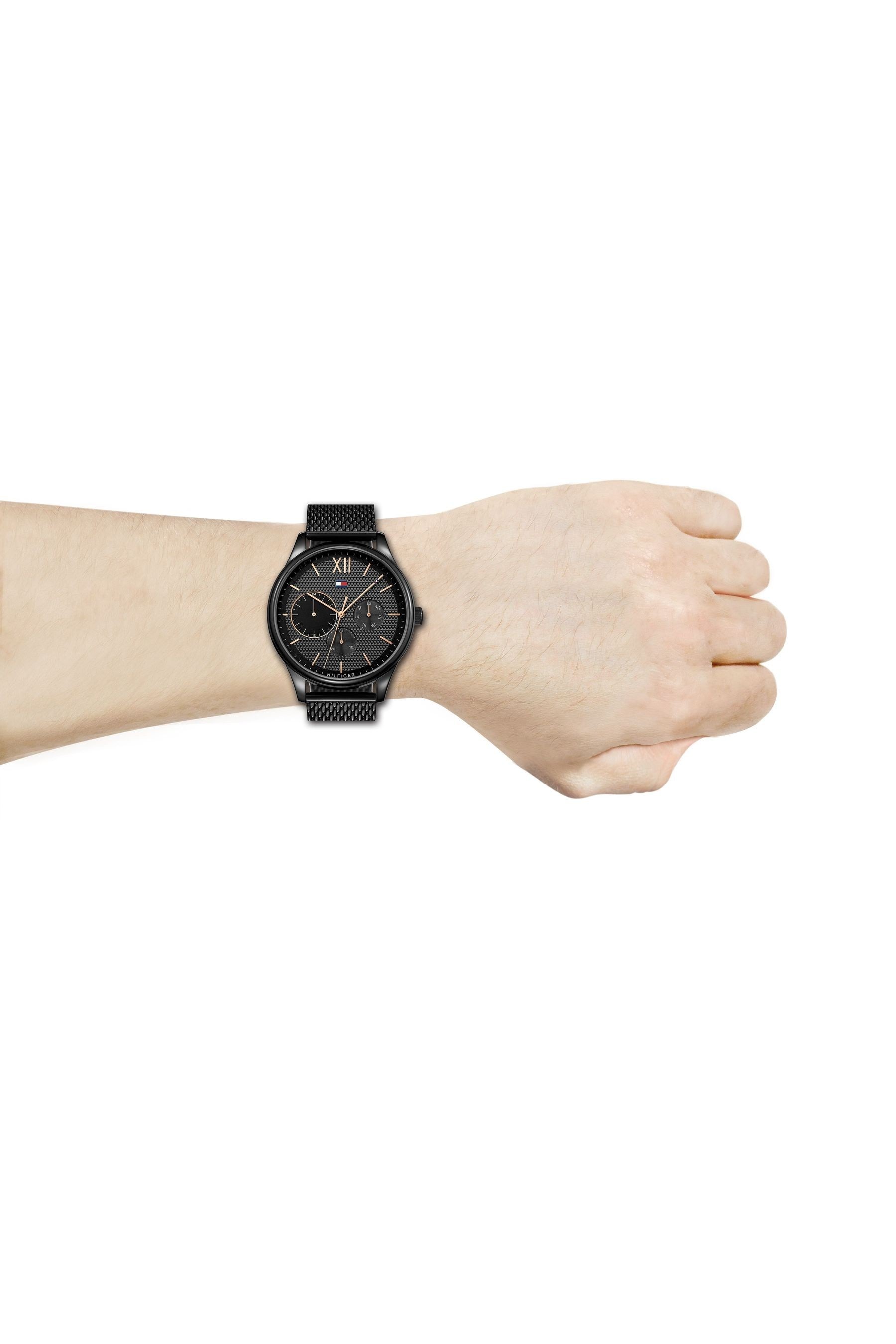 Tommy hilfiger men's black ip mesh bracelet watch on sale