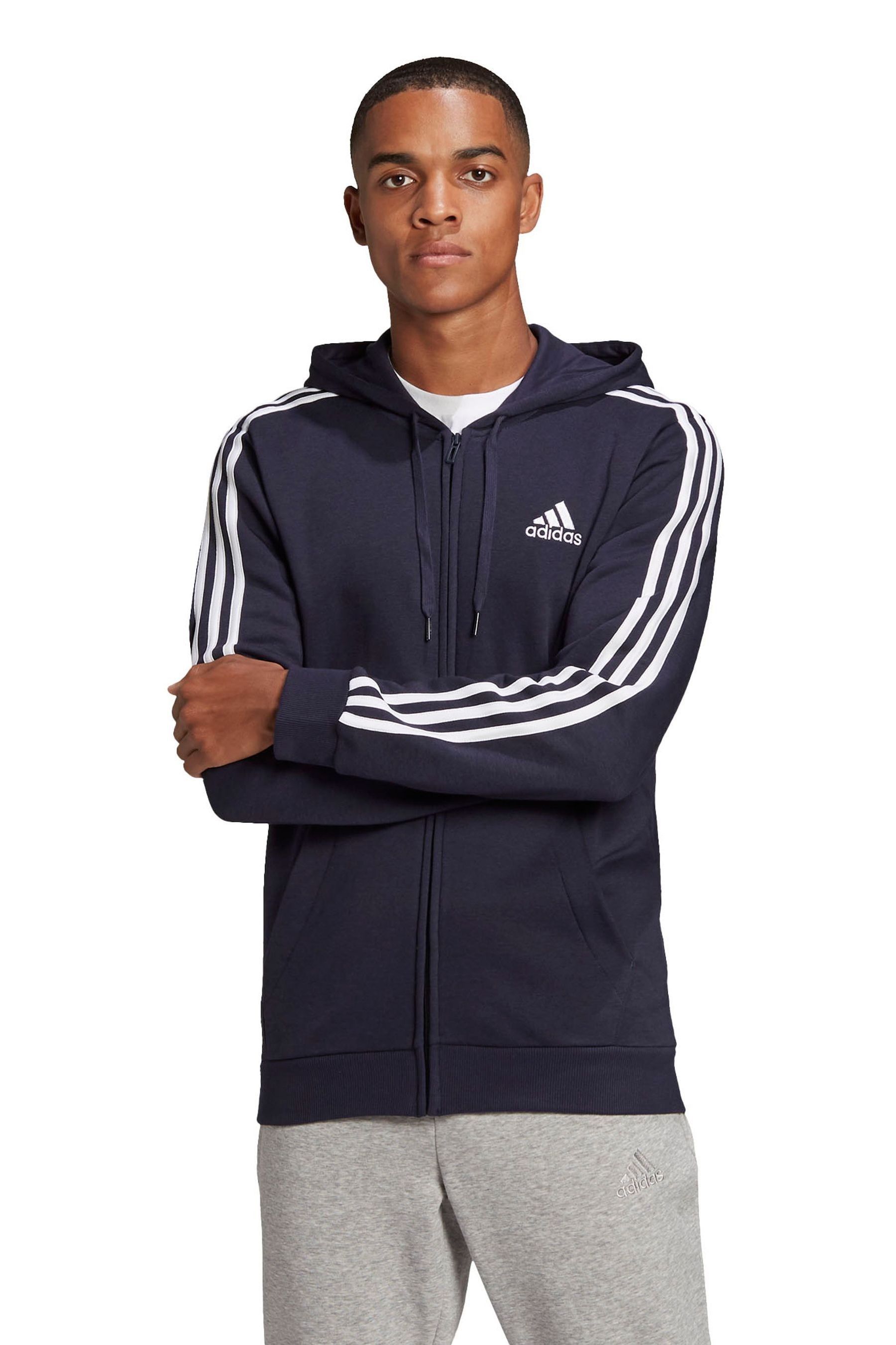 Buy adidas Navy Sportswear Essentials Fleece 3 Stripes Full Zip Hoodie from Next Luxembourg