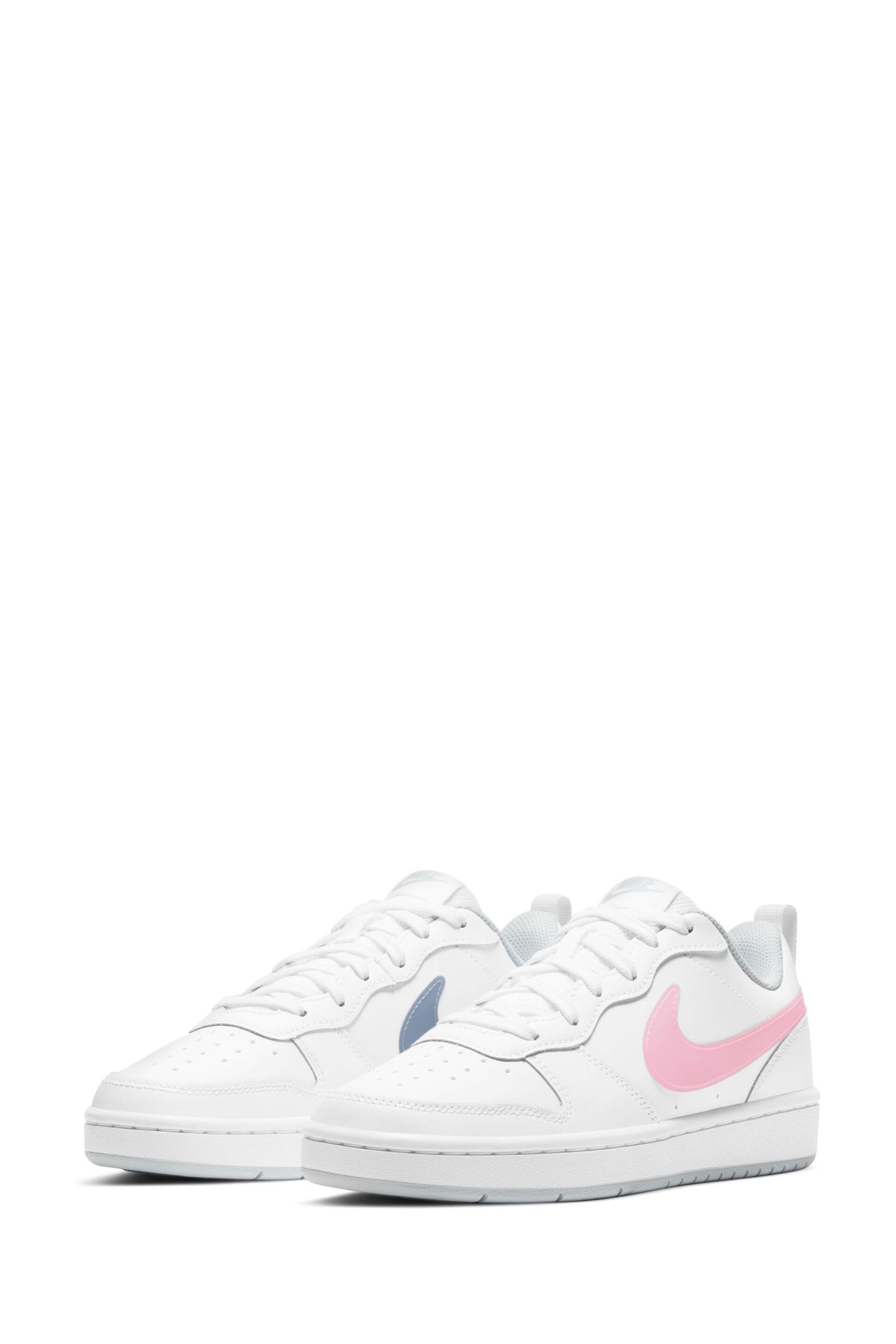 Nike White/Pink Court Borough Low Youth Trainers - Image 3 of 8