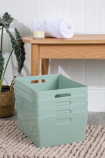 Wham Set of 4 Green Studio Large Rectangle Deep Plastic Storage Baskets
