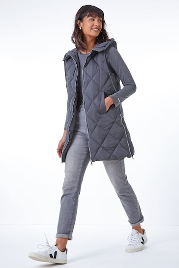 Roman Grey Diamond Quilted Hooded Gilet