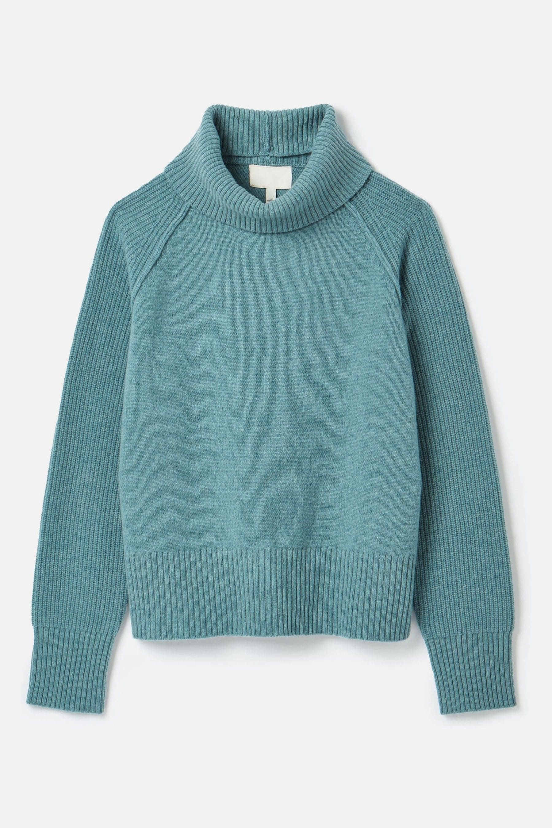 Joules May Blue Merino Wool Jumper with Detachable Roll Neck