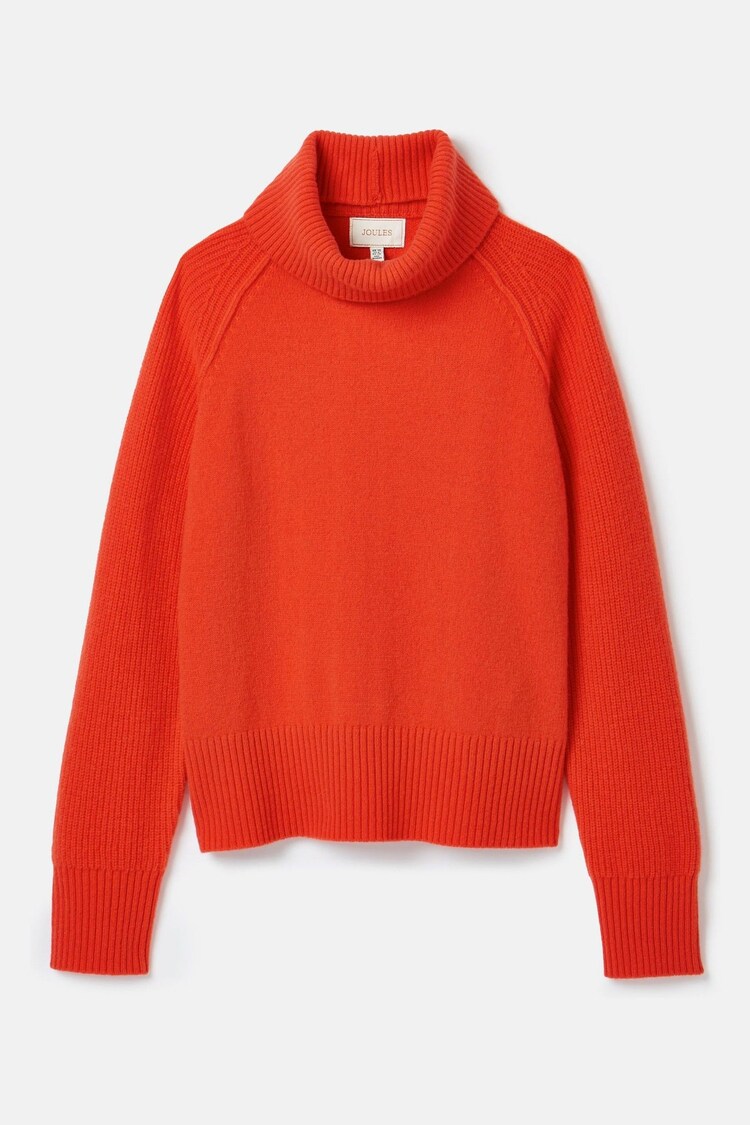 Joules May Orange Merino Wool Jumper with Detachable Roll Neck - Image 9 of 9